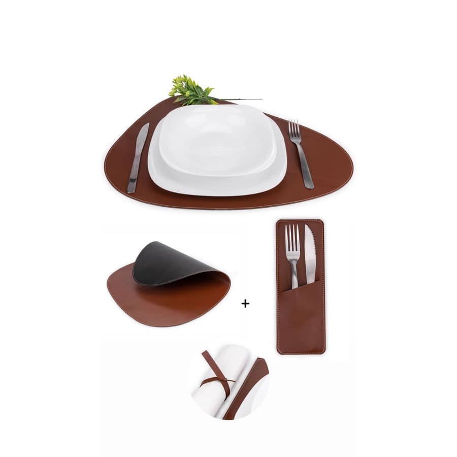 Kit 4 Jogo Americano + Porta Talher e Guardanapo Em Couro