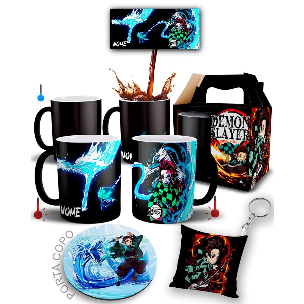 Caneca Mágica + Kit Personalizado Demon Slayer Tanjiro com Nome