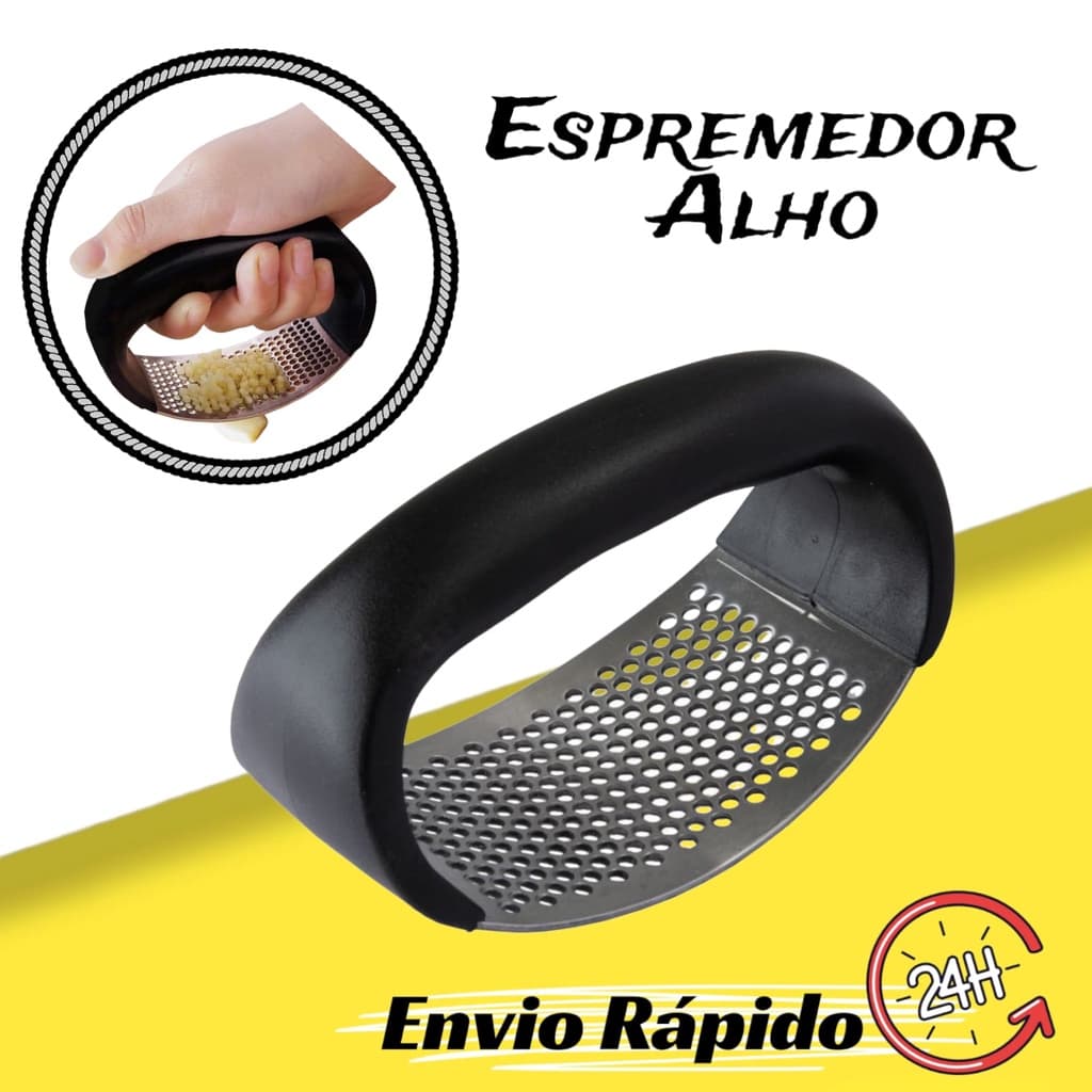 Espremedor de Alho Amassador Triturador Picador em Inox Manual com Pegada Confortável Lavável