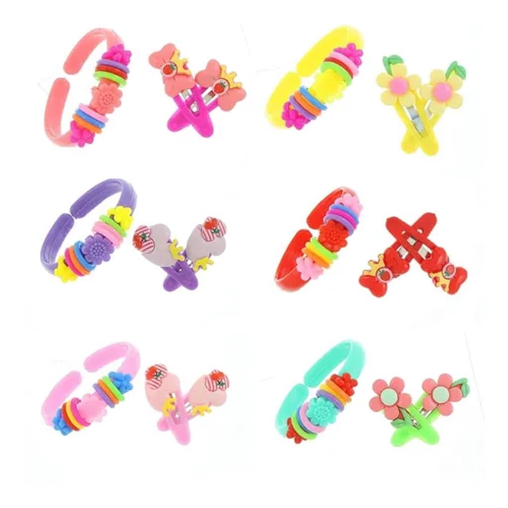 Par de Presilha Infantil Tic-Tac Com Pulseira Bracelete Cabelo Prendedor Aplique Bico de Pato