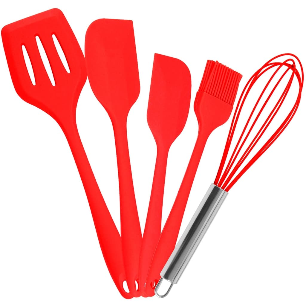 Utensilio Para Cozinha Kit 5 Peças Colher Silicone Conjunto Espátula Pincel Fue Artigo De Culinária