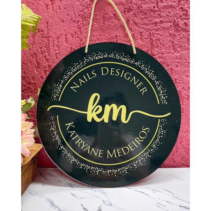Placa Logo Manicure - Pedicure / MDF 3mm Redonda - Placa Loja