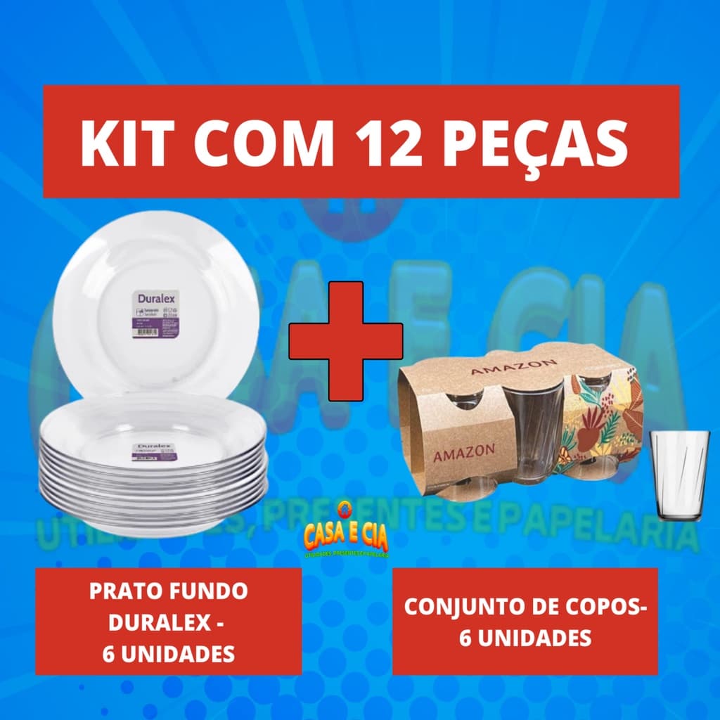Kit Mesa Posta 6 Pratos Fundos Duralex + 6 Copos Amazon 190ML - Durabilidade e Estilo