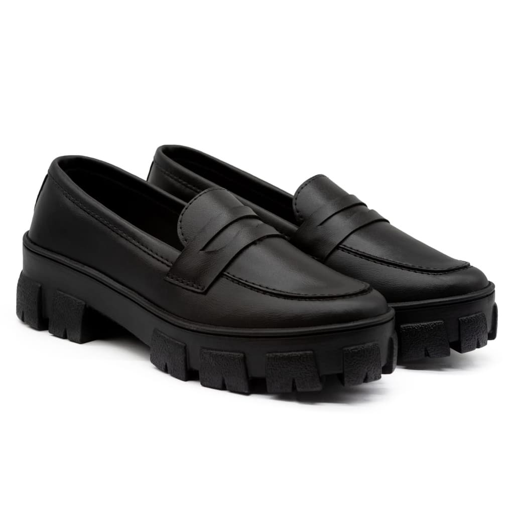 Mocassim Feminino Oxford Palmilha Confortavel Preto Cara De Gato