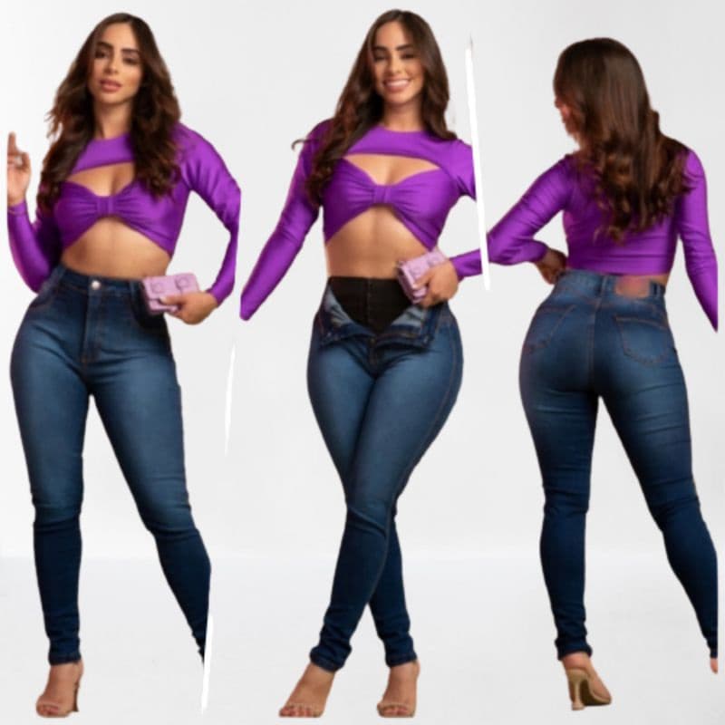Calça Redutora Sup Lipo Jeans Feminina skinny Cinta modeladora
