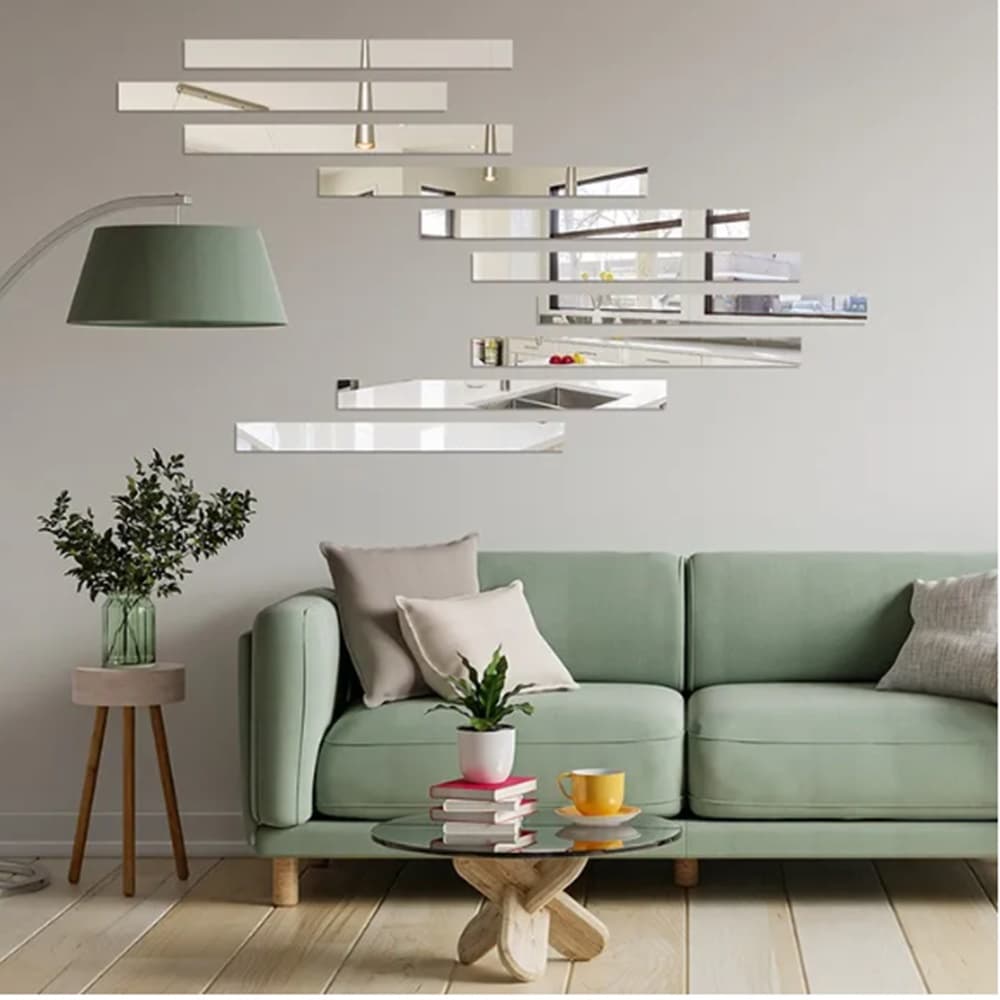 Espelho Kit 15 Peças De Parede 40x8cm + Fita Dupla Face Promoção