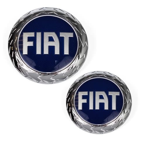 Kit emblema fiat mala e grade Palio Uno 7,5cm e 8,5cm Azul
