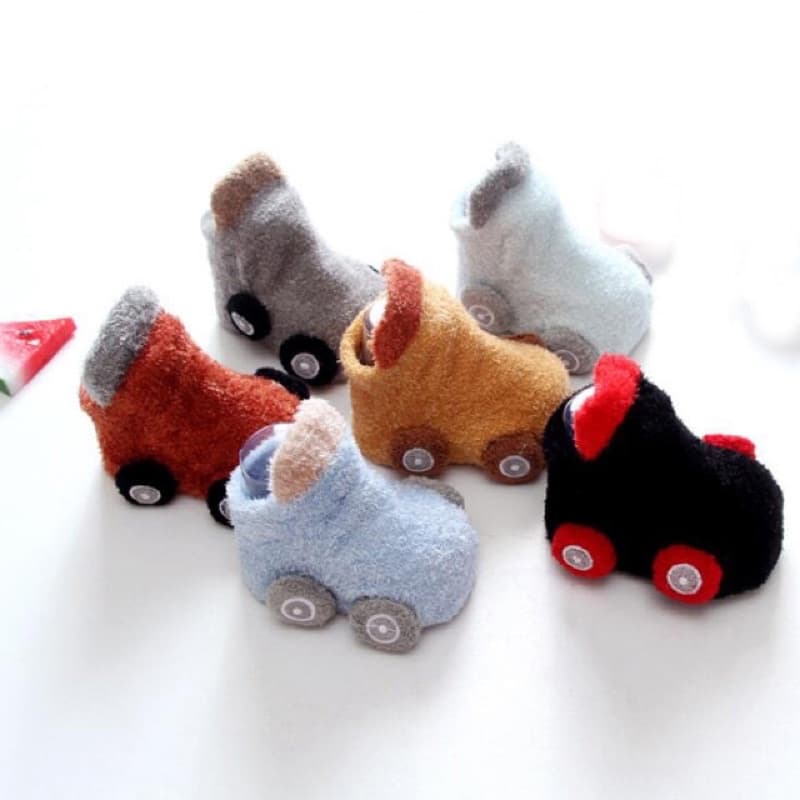 Meia Infantil Fofinha de Carrinho Antiderrapante (6-12m)