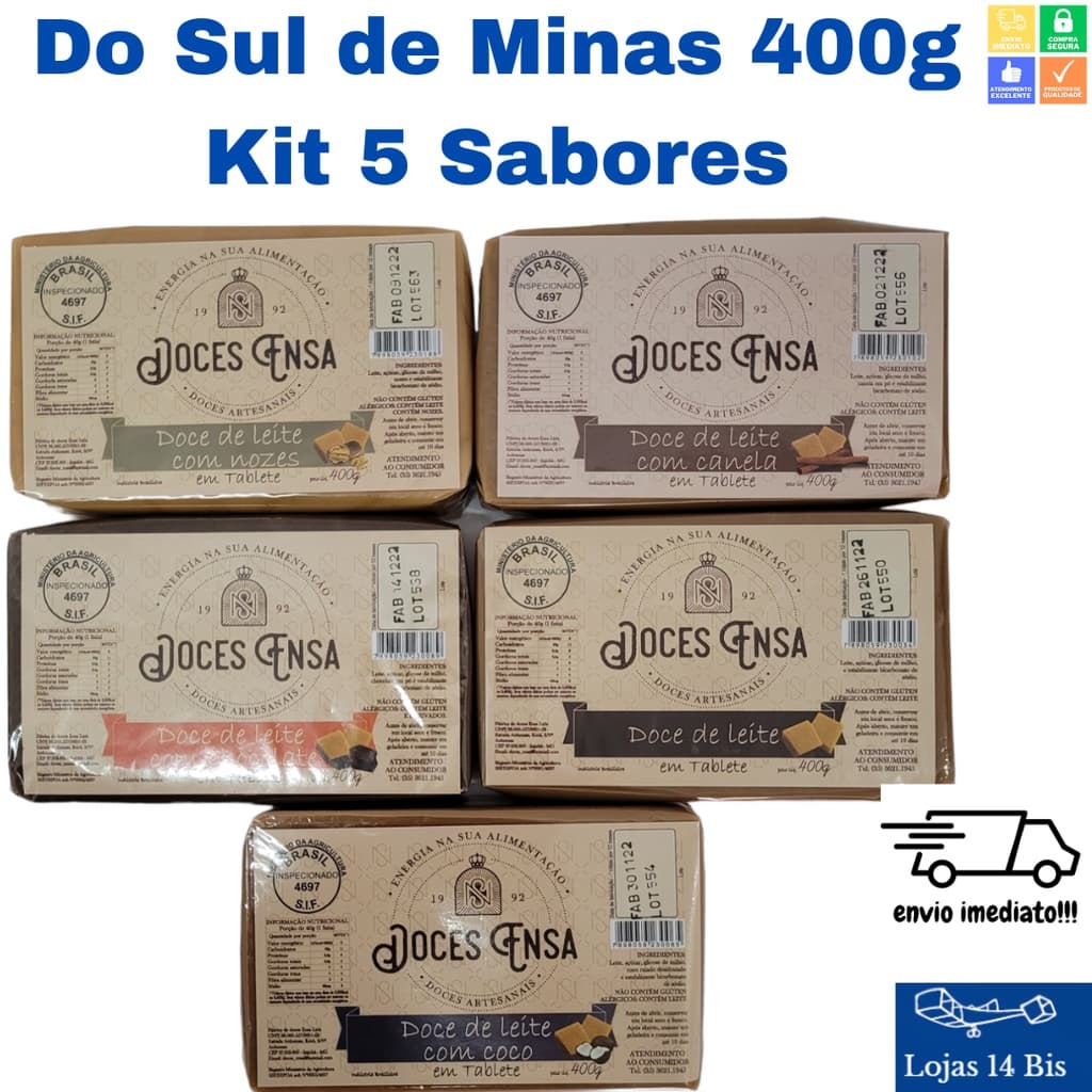 5 Doce de Leite Foundant Barra 400g Sabores Variados Sem Glúten Ensa Sul de Minas