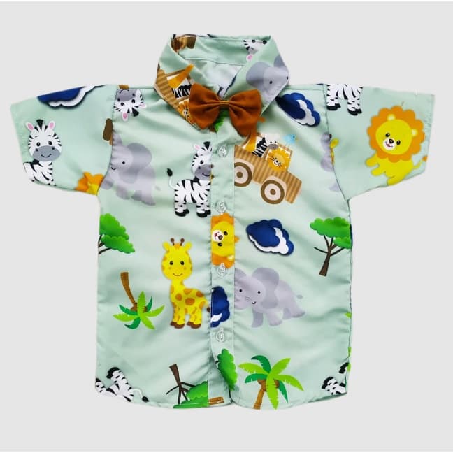 Camisa SAFARI temática Roupa Infantil Blusa com gravatinha Desenho Infantil animado Roupa de menino