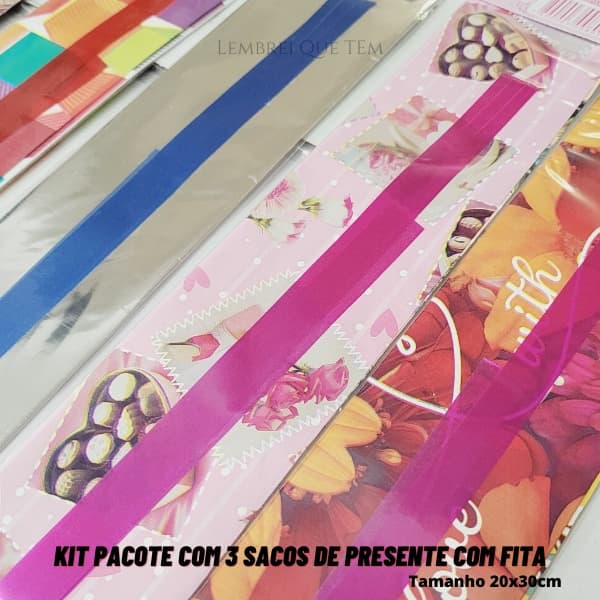kit Presentes e Embalagens saquinho de presente 20x30 3 unidades (PRESENTE) + FITAS - Adulto