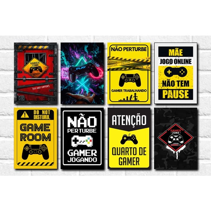 Quadro Placa Decorativa Mosaico 1 Peça Quarto Gamer Zone Frase Jogo Jogador Controle Console Vídeo