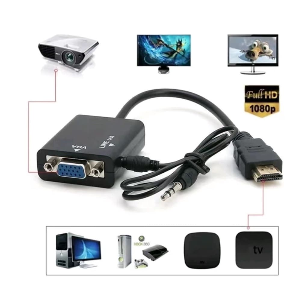 Cabo HDMI Adaptador Conversor Para VGA Com Saída P2 De Áudio