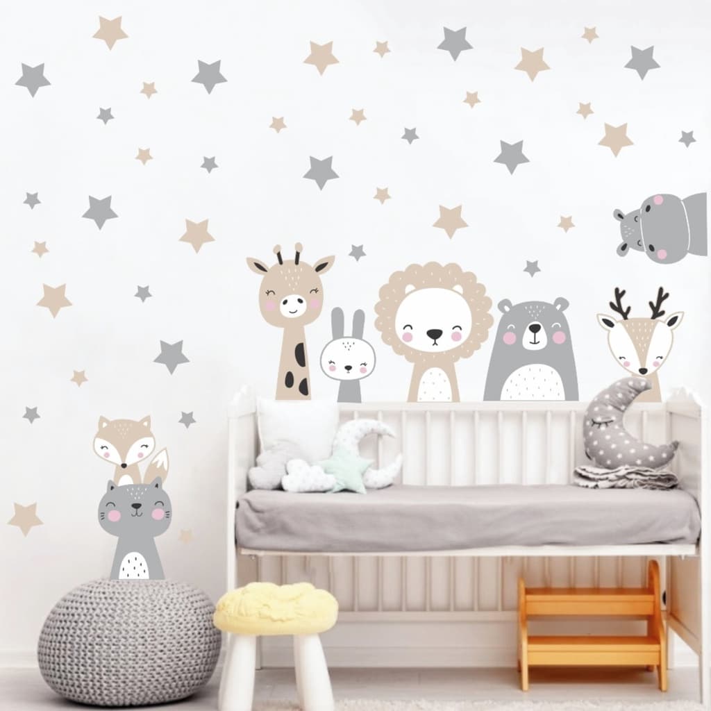 Adesivo Parede Infantil Animais Bichinhos baby e Estrelas decoração quarto bebê