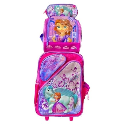 Kit Mochila escolar de rodinhas + lancheira térmica + estojo Princesa Sofia c/ UNICÓRNIO - CHENSON