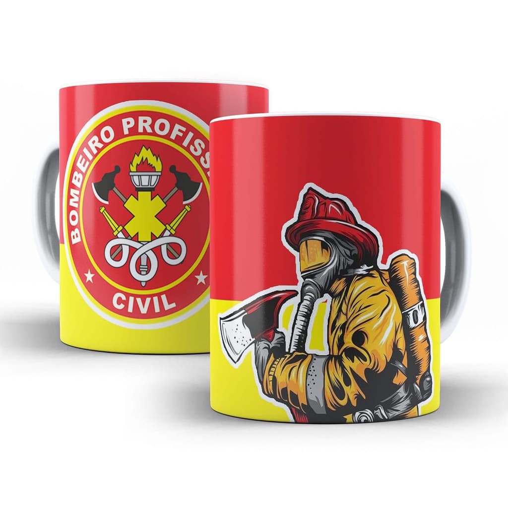Caneca Cerâmica Branca Bombeiro Civil Caneca de Porcelana Bombeiro Civil