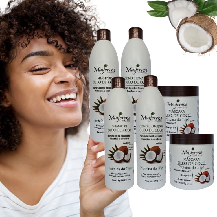 2 Kits Óleo De Coco Maycrene ideal para Cabelos Secos e Ressecados 6x500ml (2 Sh, 2 Cond  2 Máscara)