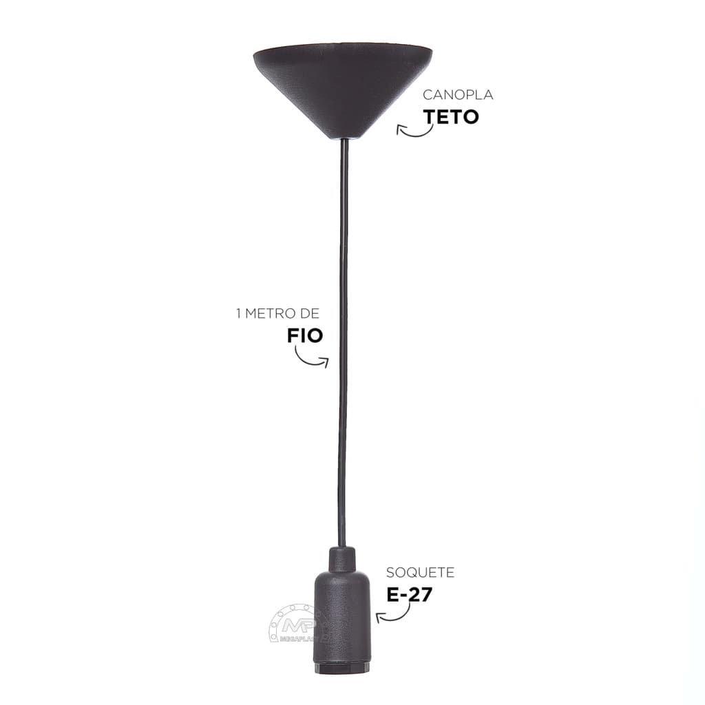 2 Fios Pendentes Cabo Pp 1mt Lustre Soquete Liso E27 110/220v