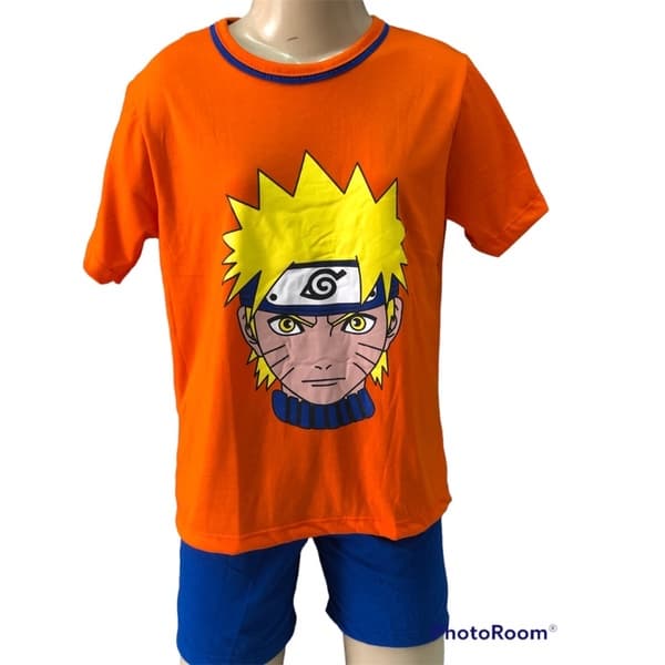 Pijama Naruto infantill juvenil masculino de malha algodão temático anime verão