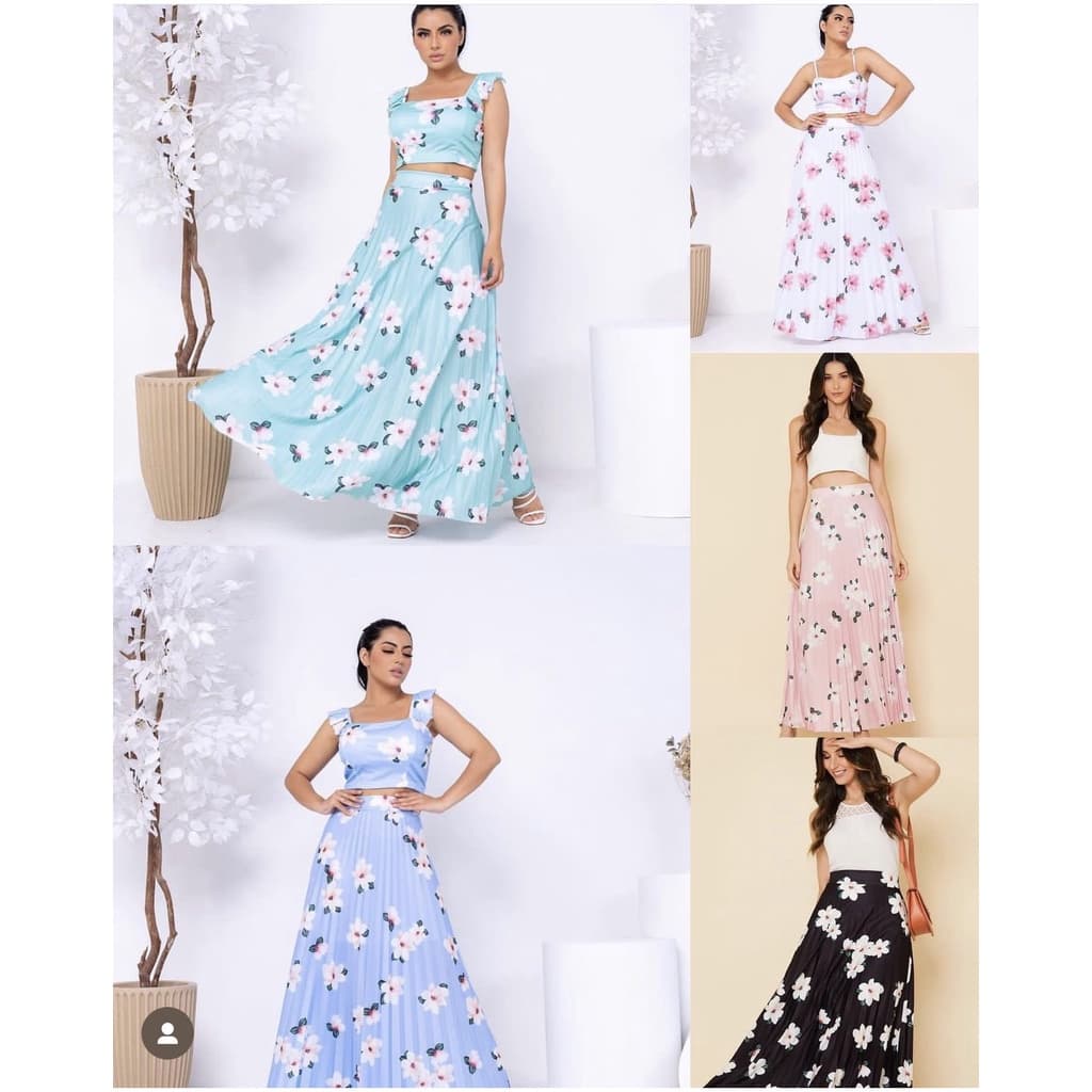 Saia Plissada Longo - Estampas Floral - Cintura Alta - Moda Evangélica-00047