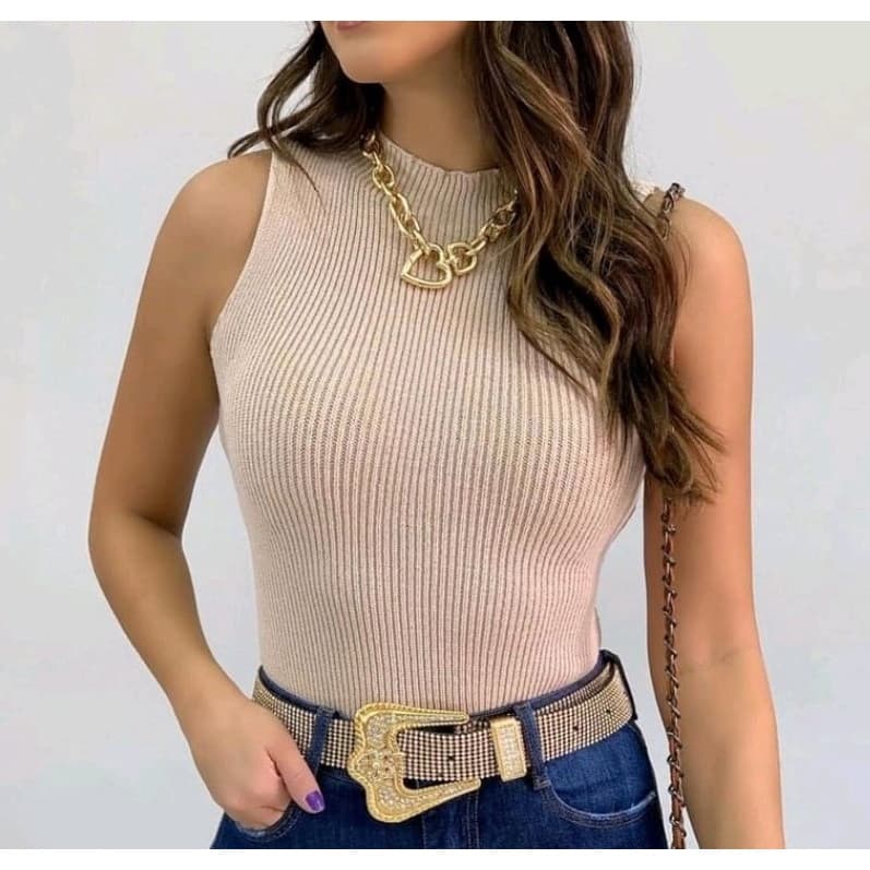 Blusinha Feminina Garrafinha / Tricot Modal Canelado /  Gola Alta / Tricô / Moda Blogueira /Envio Já