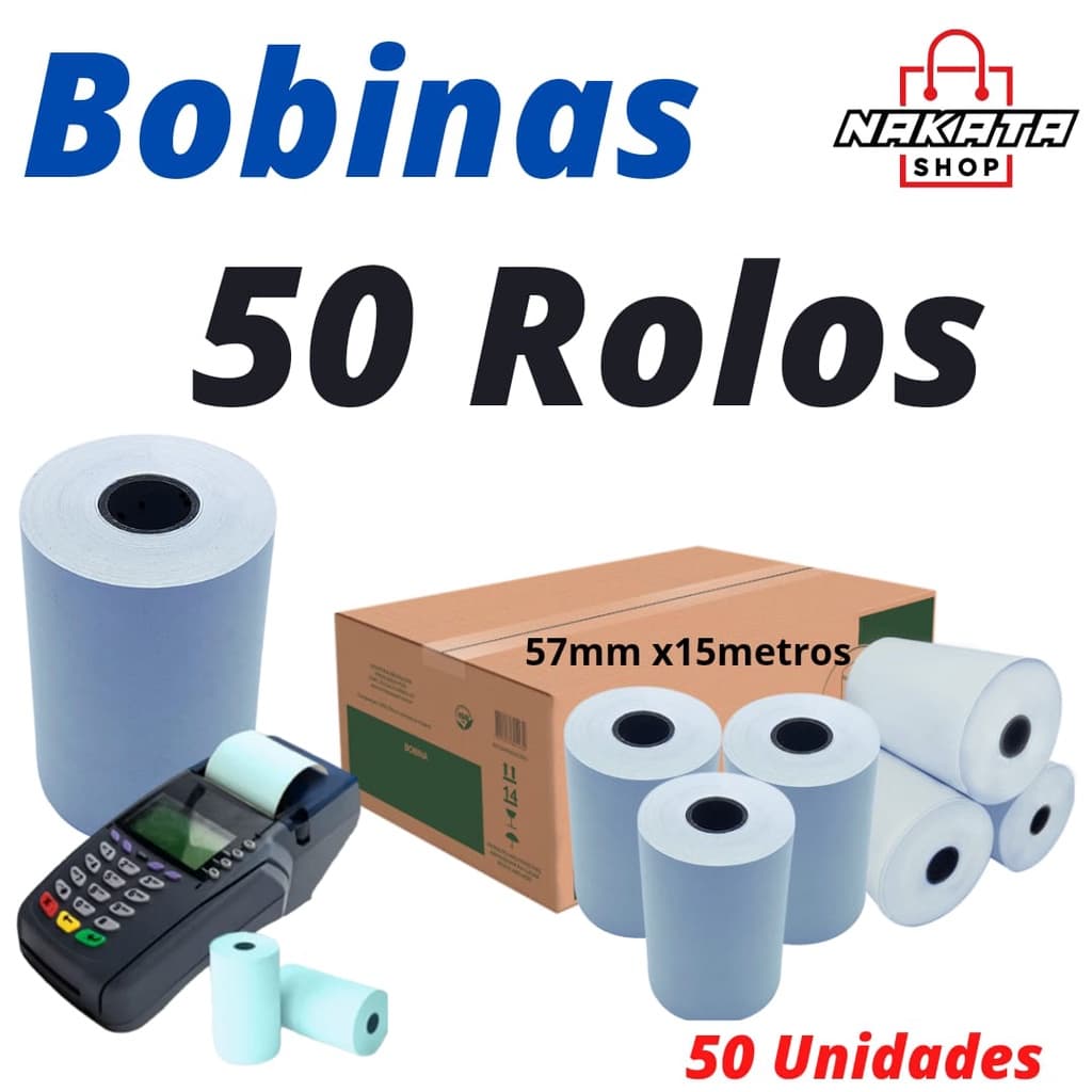 50 Bobinas para máquina de cartão e impressora térmica