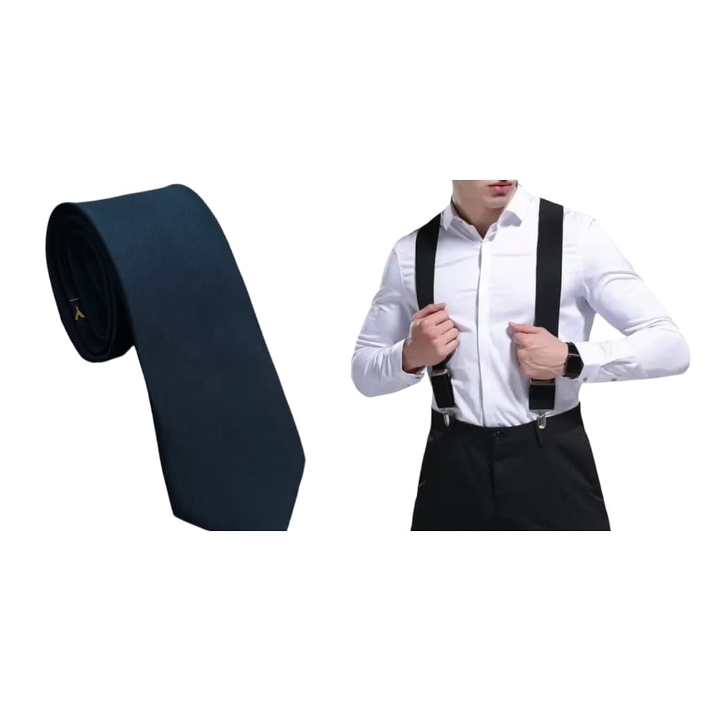 Gravata Masculina Para Padrinhos Preta Casamento Eventos  Suspensório Largo