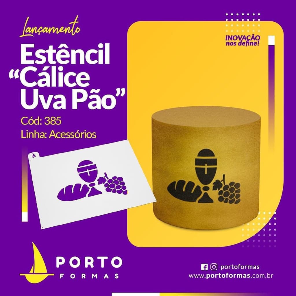 Estêncil Para Lateral de Bolo Cálice, Uva e Pão - Porto Formas