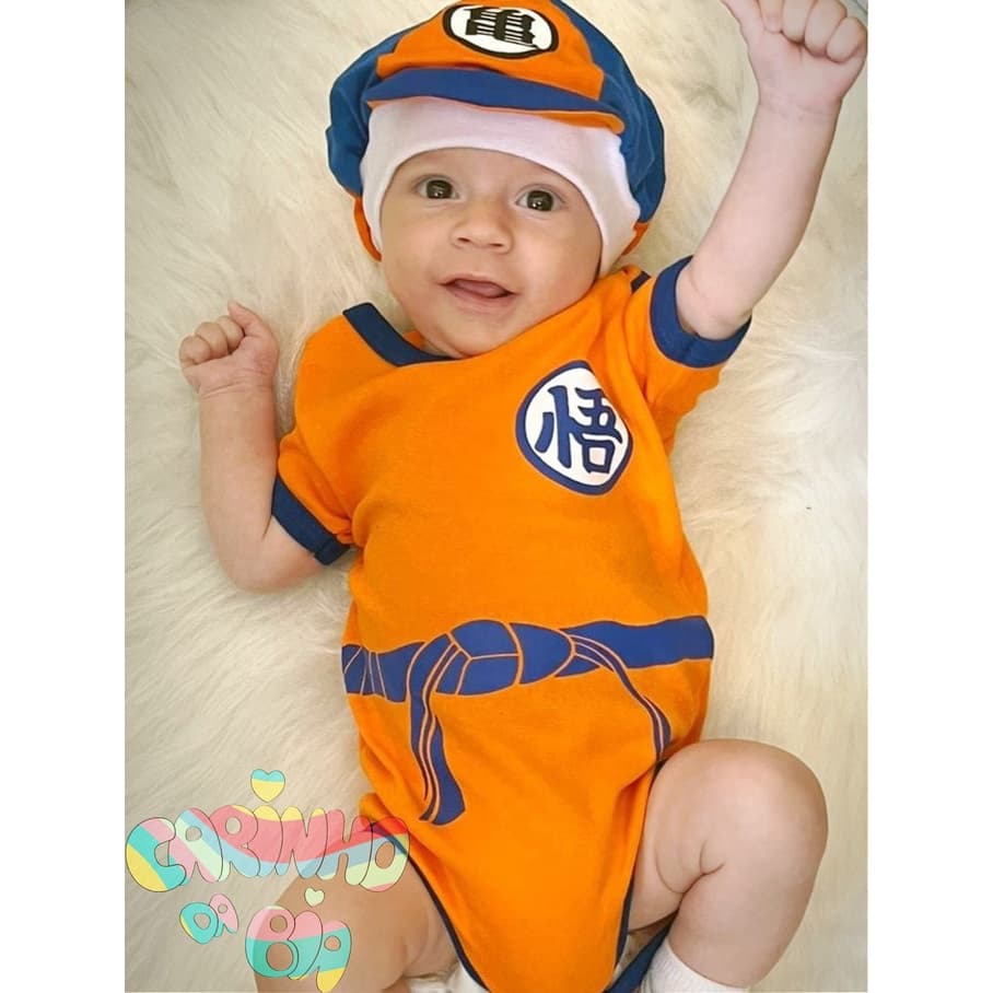 Body Temático Mesversário Bebê Menino Goku - Dragon Ball Z
