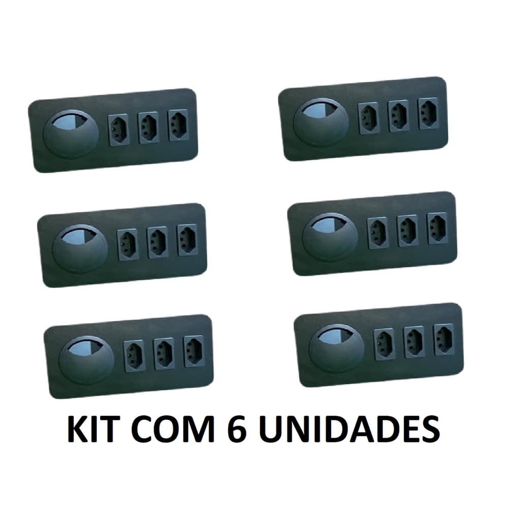 Kit 6 Suporte Tomadas Embutir Mesa 3 Tomada Eletrica 1 Passa fio Pronta Entrega