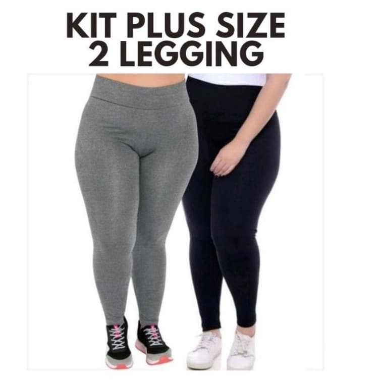 Kit 2 Calças Legging Plus Size Suplex Básica Cintura Alta G1 G2 G3