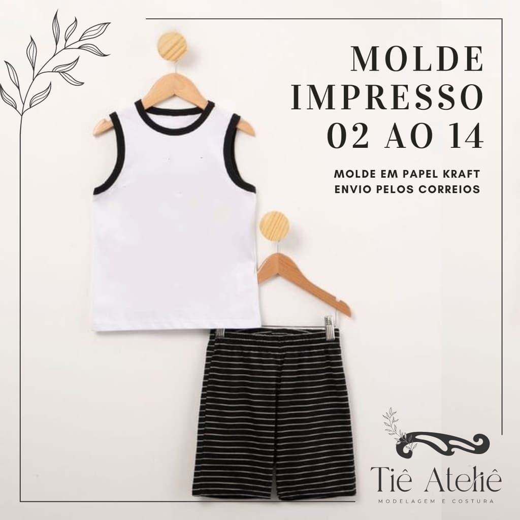 MOLDE EM PAPEL KRAFT DE PIJAMA REGATA INFANTIL MENINO PARA COSTURA MODELAGEM EM PAPEL KRAFT
