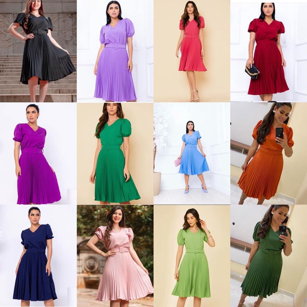 Vestido Plissada Lisa Midi Rodado Moda Evangelic Com Cinto-0001