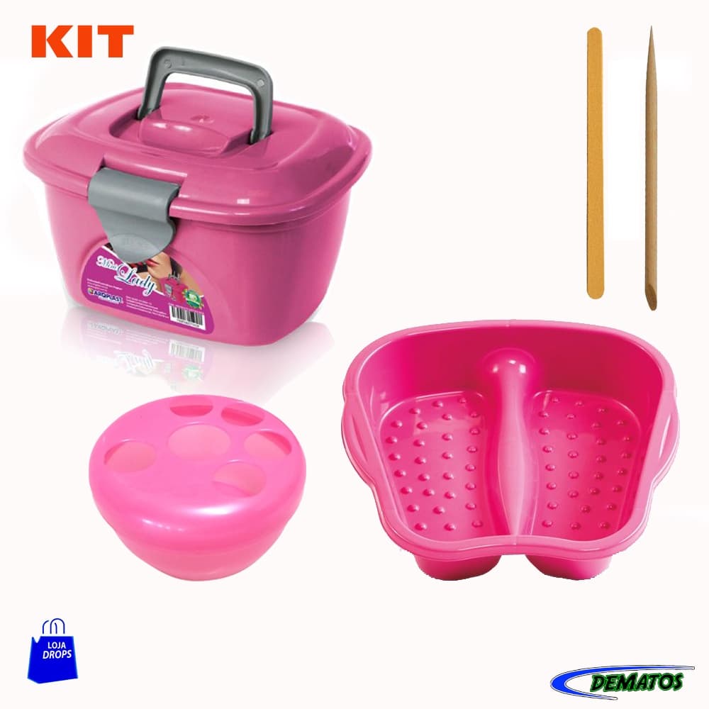 KIT 3 + MIMO Bacia Pedicure e Maleta Mini Lady Box Rosa Manicure Pote faz unha