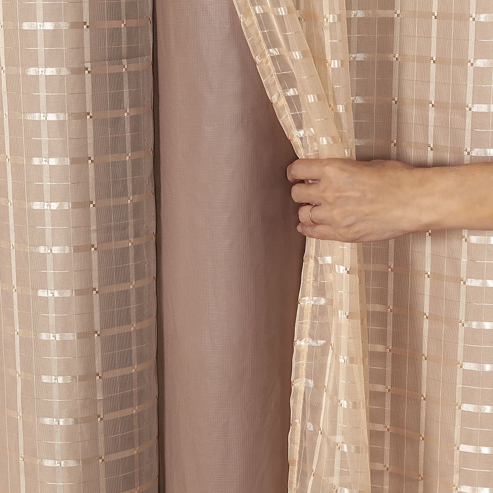 Cortina Blackout Quarto Sala Cozinha PVC com Tecido Voil Xadrez - 1,40m x 2,00m - Lavável - Bloqueia 100% o Sol