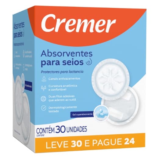 Absorventes Para Seios Cremer Algodão  - Leve 30 pague 24