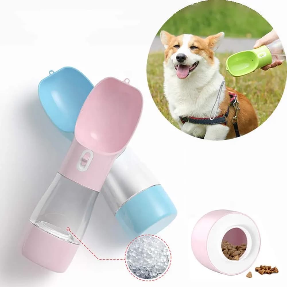 Garrafa portátil para Pet 2 em 1 Bebedouro e Comedouro Passeio Cachorro Gato