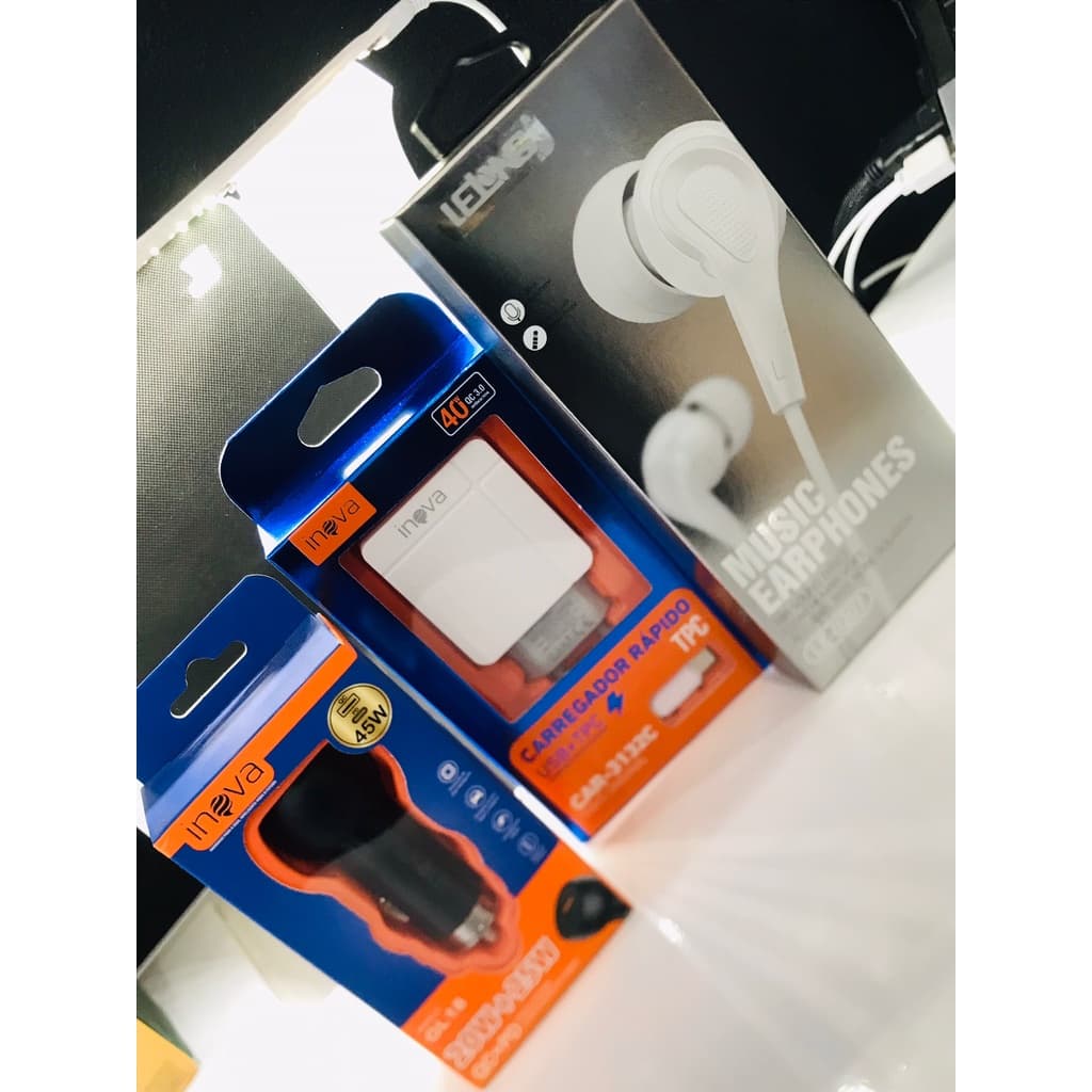 Kit fone de ouvido + Carregador V8 + carregador veicular v8 - inova