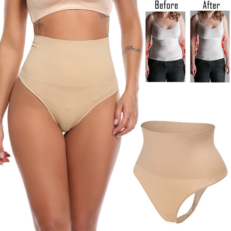 Calcinha Modeladora Cintura Alta Fio Dental Compressão Zero Barriga Preto Bege