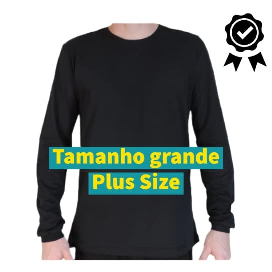 Camisa Masculina Plus Size Camiseta Manga Longa Comprida 100% Algodão Macio G1 G2 G3 XG XXG XGG