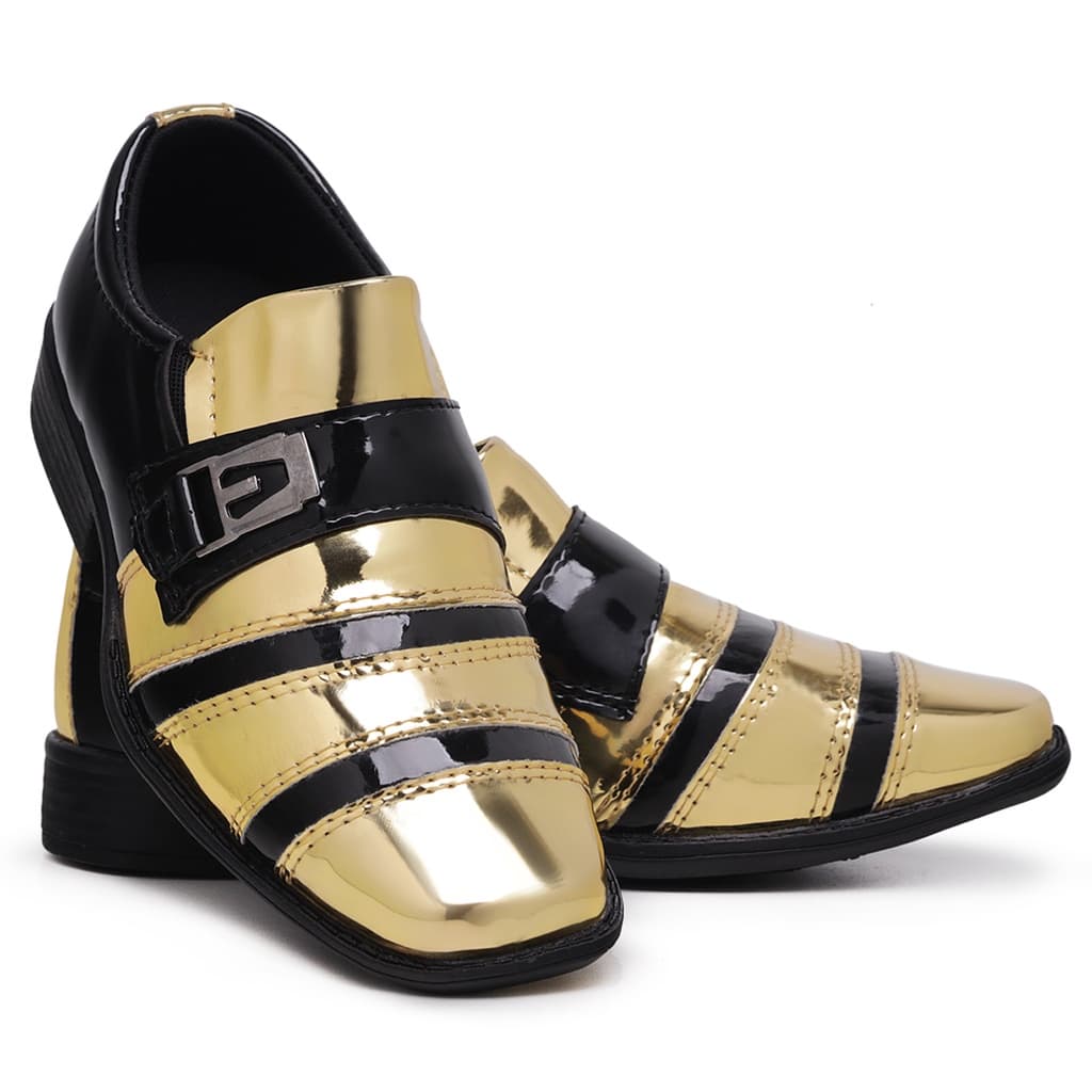 Sapato Social Infantil Masculino Italiano Dourado com Preto Verniz 443
