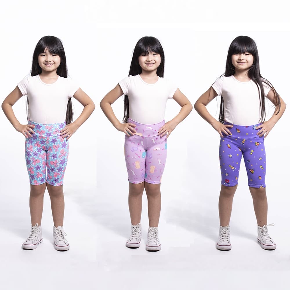 kit 03 Shorts Feminino Infantil Meia Coxa e Ciclista Crianca Estampado