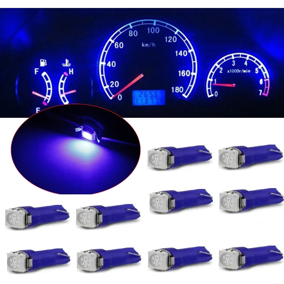10 Lâmpadas Premium de Led Pinguinho 1 Led T5 Painel Carro Moto 12v Azul 6000k
