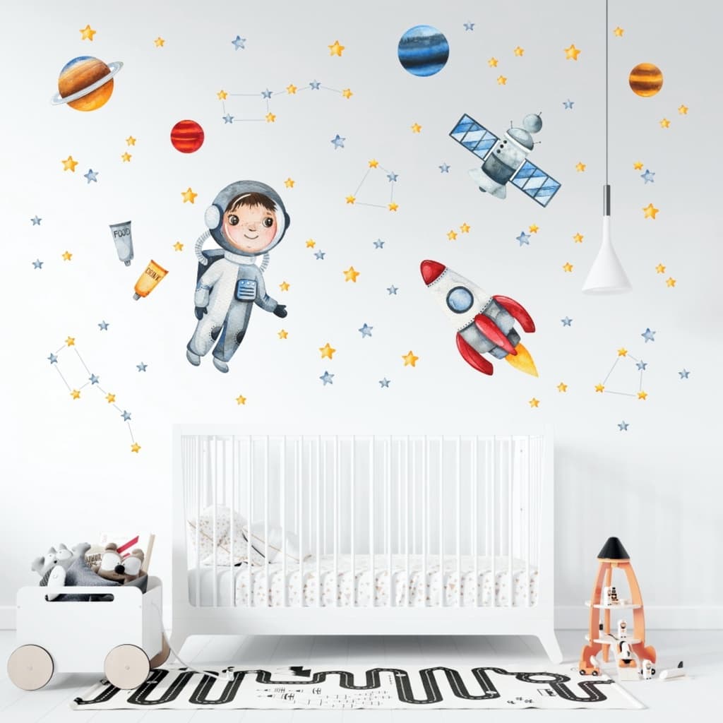 Adesivos Decorativos Astronauta, Planetas, Foguete, Estrelas decoração quarto de bebê