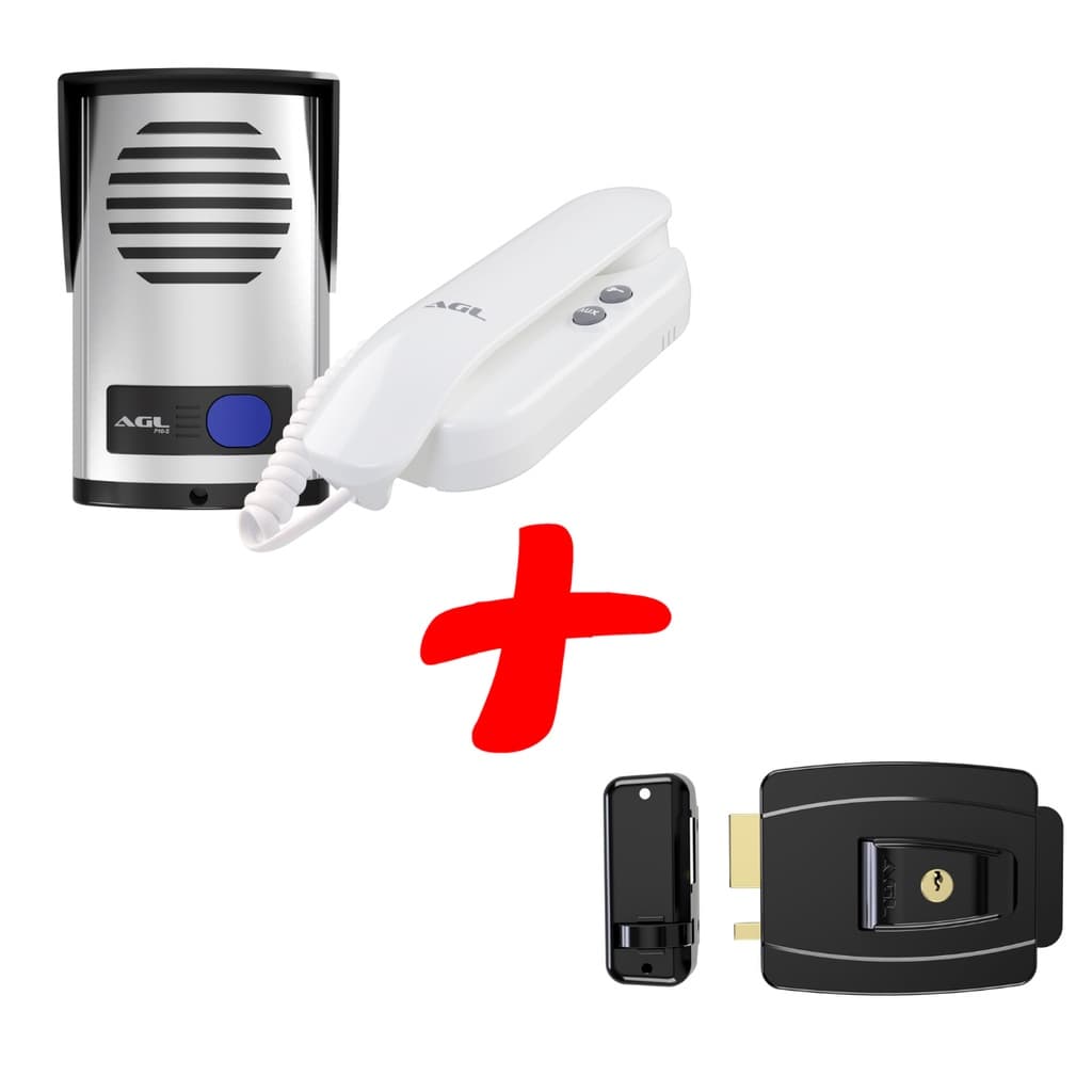 Kit Fechadura Elétrica Agl Mini Chave Simples + Interfone Porteiro Eletrônico P10s