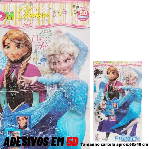 Frozen 5D Grande Elza , Olaf , Anna Kristoff Cartela de Adesivos Grande
