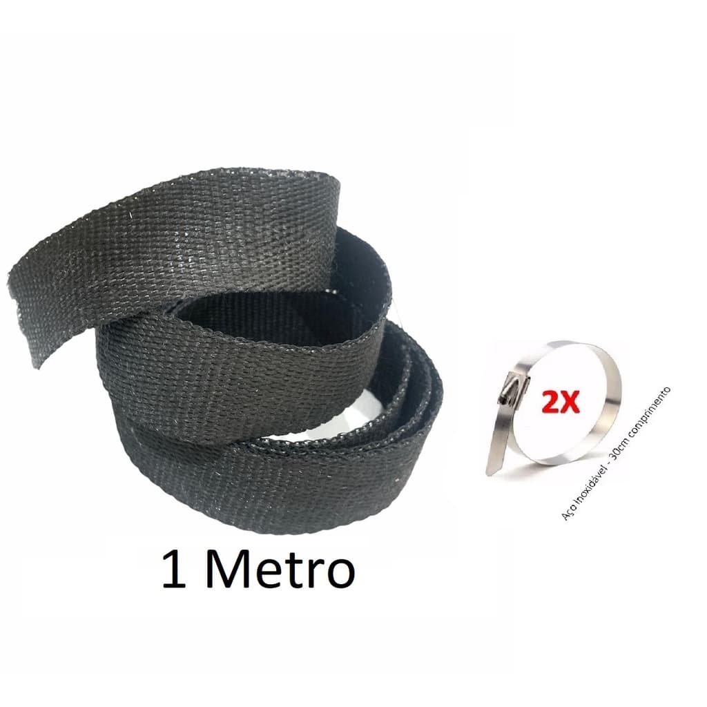 Fita Manta Termica Termotape Preta 1 Metro Para Escapamento Carro e Moto + 2 Abraçadeiras Aço Inox
