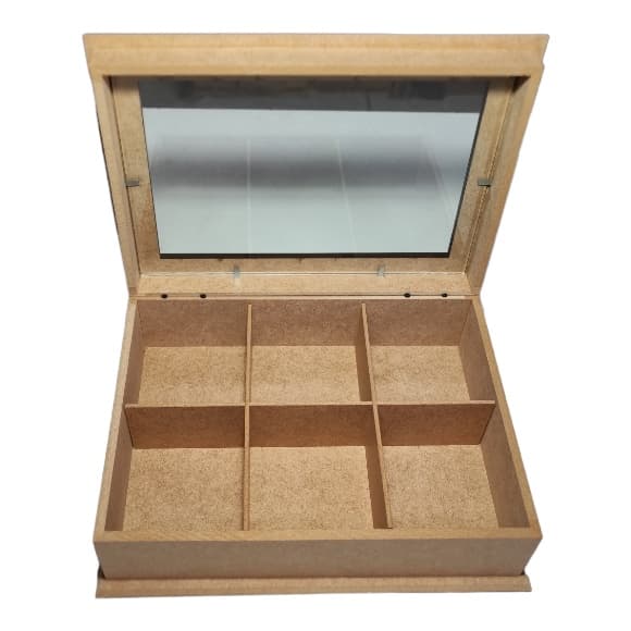 Caixa MDF para Gin p/6 especiarias para gin tônica tampa com dobradiças e visor em vidro