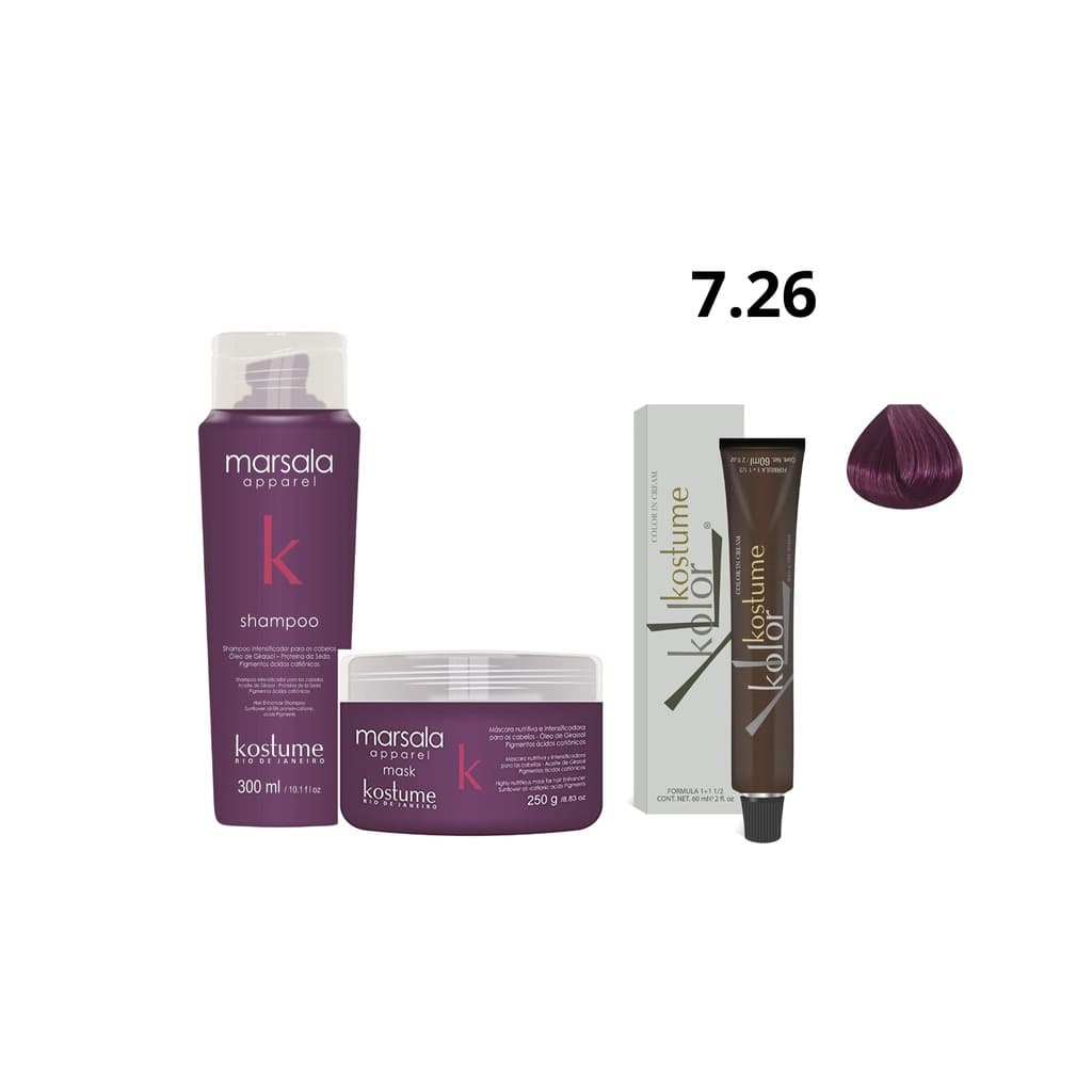 Kit Marsala Kostume Shampoo, Máscara, Coloração 7.26