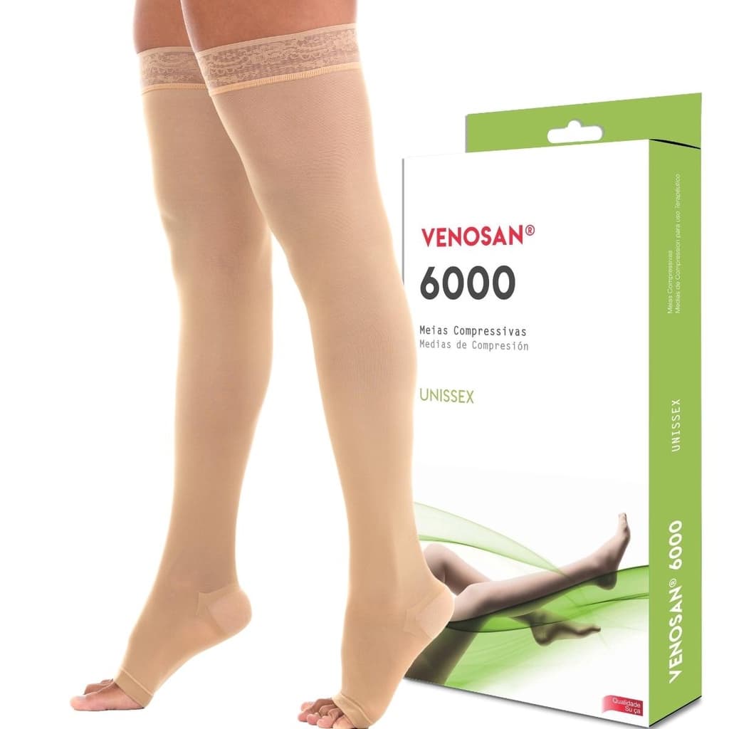 Meia Compressiva Unissex Venosan 6000 20-30mmHg AGH 7/8 com Silicone Meia Coxa Bege Original